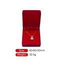 Square silver necklace with zircon pendant in red flocked velvet jewelry box - Outer Red Inner Red (EVA Base)