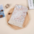 Floral print newborn cotton swaddle blanket with tassel trim in vintage beige - Big Floral Print