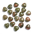 Polished heart-shaped Unakite gemstones with natural green and pink mottled patterns - Unakite