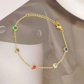 Pulsera de cadena dorada con cinco gemas multicolores de corte redondo para mujer - Pulsera Diamantes Imitación Color (Dorado)