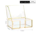 Golden brass glass business card box with hinged lid and 10.5x7.5x4.5cm dimensions - Box Card Holder 4053