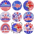 9-piece set of DIY patriotic diamond painting coasters with American flag designs - 9Pcs Independence Day Coaster Set with Black Stand