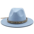 Close-up of wide brim fedora hat featuring a colorful ethnic woven decorative band - M (56-58cm) / Ethnic Jazz Hat / Sky Blue