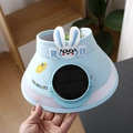Kids light blue sun visor with integrated solar fan and cute 3D bunny decoration - Solar Fan Style / Ice Silk Rabbit Solar Fan-Sky Blue