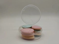 Mini teardrop finger puffs in pink blue and nude colors inside a round clear case - 9pcs Round Box