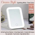 White LED makeup mirror with three-color touch dimming and USB charging on a vanity - Small Square Mirror / White
