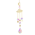 Golden celestial suncatcher with crescent moon, Saturn ring and pink crystal pendants - Planet 5