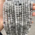 Natural round gray quartz loose beads for DIY jewelry making in translucent gray tones - Natural Devil Crystal / 10mm approx 37pcs