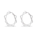Detailed view of silver hexagonal star earrings with polished metallic finish design - Overlapping Hexagram Geometric Hollow Style (MS-034/Steel)