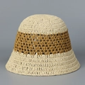 Dettaglio del cappello a secchiello in paglia bicolore intrecciato a mano traforato - M (56-58cm) / Beige