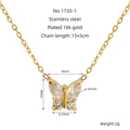18K vergoldete Schmetterling-Halskette aus Edelstahl mit Zirkonia und Maßen - Weißer Zirkonia (ZN1735G-01)