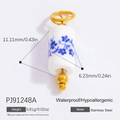 White ceramic charm with blue floral pattern and gold accents for DIY jewelry making - Cylindrical Blue and White Porcelain Style (PJ91248A)