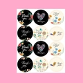 Sheet of 12 round colorful floral Thank You stickers with elegant botanical patterns - Vintage Dark Floral / 12pcs