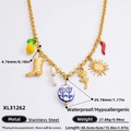 Collana in acciaio inossidabile con ciondoli limone, stivale e perle in oro 18k - Stile Pendenti Limone Porcellana (XL31262) / Placcato Oro 18K
