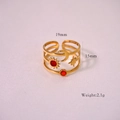 Detail view of gold moon star sun ring with dimensions 19mm inner diameter and 2.1g weight - Red Agate