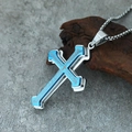 Macro shot of silver and blue double-layer cross pendant with engraved scripture - Pendant Only / Silver/Blue Two-Tone Pendant (No Chain)