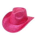 Detailed view of pink glitter western cowboy hat with sparkling sequin finish and wide brim - M(56-58cm) / Rose Red