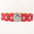 Cinturón retro de cuero rojo con hebilla floral plateada para vaqueros de mujer - 100cm / Plata Antigua Rojo