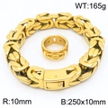 Goldenes Edelstahl-Armband und Ring im Byzantiner-Stil für Hip-Hop-Schmuckmode - Größe 9 / Armband + Ring (Fein) / Gold