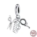 Sterling silver hair stylist charm set featuring scissors comb and hand mirror pendant - Silver Hairdresser Tool Set