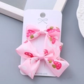 Handmade pink strawberry and polka dot ribbon bow hair clips for kids on a card - Mushroom Print