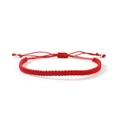 Handmade woven red cord bracelet with adjustable sliding knot and silver metal beads - True Red