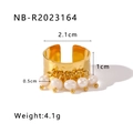 Detailed size and weight specs of gold ring with five hanging white pearls - Adjustable Open / Smooth Hammered Single Pearl Style (NB-R2023164)