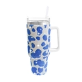 Blue and silver rhinestone leopard print 40oz stainless steel tumbler with handle - 1200ml (40oz) / Cow Pattern Dark Blue