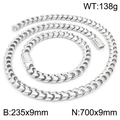 Conjunto de joyas de acero inoxidable plateado con collar y pulsera de cadena de dragón - Pulsera de 23,5 cm + Collar de 70 cm Conjunto (KS193470-KJX)