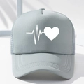 Graue Trucker-Cap mit Herzschlag-Print, atmungsaktivem Mesh und verstellbarem Sitz - Einheitsgröße / Grau
