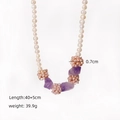 Collana di perle d'acqua dolce con ametista e sfera floreale intrecciata 45cm - Collana con sfera di fiori di ametista