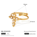 18K gold plated stainless steel adjustable cross ring with sparkling cubic zirconia - Adjustable Open / Gold Cross 5-Stone Zircon Style (NB-R24320)