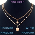 Collar de doble capa en oro rosa con colgantes de estrella y corazón en cadenas mixtas - Estilo 2 (KN230253-KFC) / Oro rosa