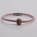 Bracciale in pelle rosa con perla yin yang oro rosa e cristalli di zirconia pavé - Rosa