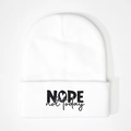 White ribbed knit beanie hat featuring NOPE not today black embroidery on folded cuff - White