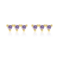 Elegante S925 Goldohrstecker mit drei lavendelvioletten Rundsteinen in horizontaler Reihe - 925er Silber / 18K Gold [Violetter Stein]