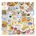 Set mit 63 cremeweißen Lebensmittel-Stickern mit Brot, Butter und niedlichen Tieren - 63 Stück Cremiges Essen Serie