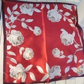Elegant large red square silk scarf with white hand-painted rose patterns - Wine-red And White Floral Handkerchief / 65