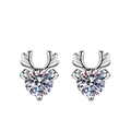 Minimalist silver reindeer antler stud earrings with sparkling round cubic zirconia - TED290-Moose Antler Stud Earrings