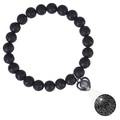 Lava rock stone bead bracelet with heart projection charm in matte black finish - Lava Rock Bracelet