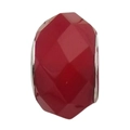 Faceted red crystal spacer bead with silver metal rings for DIY jewelry bracelets - Faceted Large Hole Bead (13285)