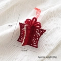Red flocked Christmas star ornament with gold glitter and bow, size 9x6.5cm, weight 30g - Gift Box