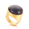 Chunky gold stainless steel band ring featuring a large oval purple amethyst gemstone - Gold Base Purple Gemstone (KR108107-K)