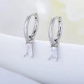 Minimalist S925 sterling silver hoop earrings featuring rectangle cut cubic zirconia - White Gold (KE3897E)