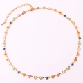 Detail of gold heart necklace with colorful enamel links and lobster clasp closure - Multicolor Necklace 6 (Candy Colors)