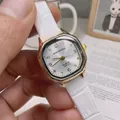 Square gold quartz watch with white crocodile leather strap and Arabic numerals - White