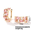 Rose gold earrings with pink teardrop zirconia and white stones, 2.3cm height - Gold Base Pink and White Rhinestone Style (KSE00001KCGWHPK)