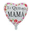 Heart-shaped 18-inch foil balloon with Te Quiero Mamá text and floral patterns - 18 Inch White Red Pink Floral Heart I Love You Mom (F3143)