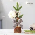 25cm tabletop pine needle Christmas tree with cotton white berries and gingham bow - Cotton Style