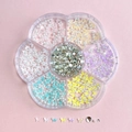 7-compartment petal box with colorful bow nail charms, pearls and rhinestones - Plum Box B18-Butterfly Sequins, Artificial Pearls and Rhinestones